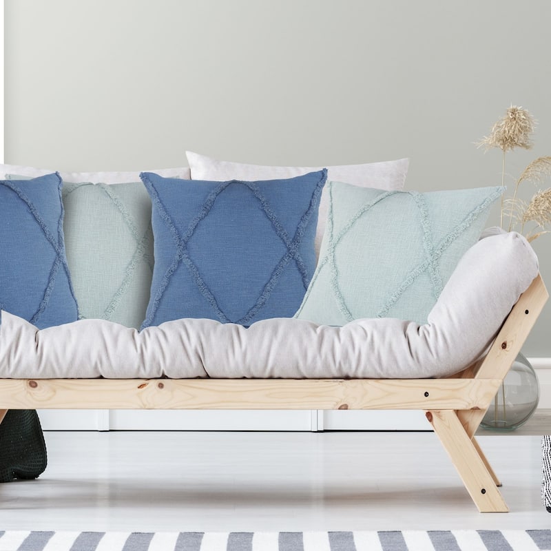 26" Blue Hand Woven Diamond Tufted Square Throw Pillow