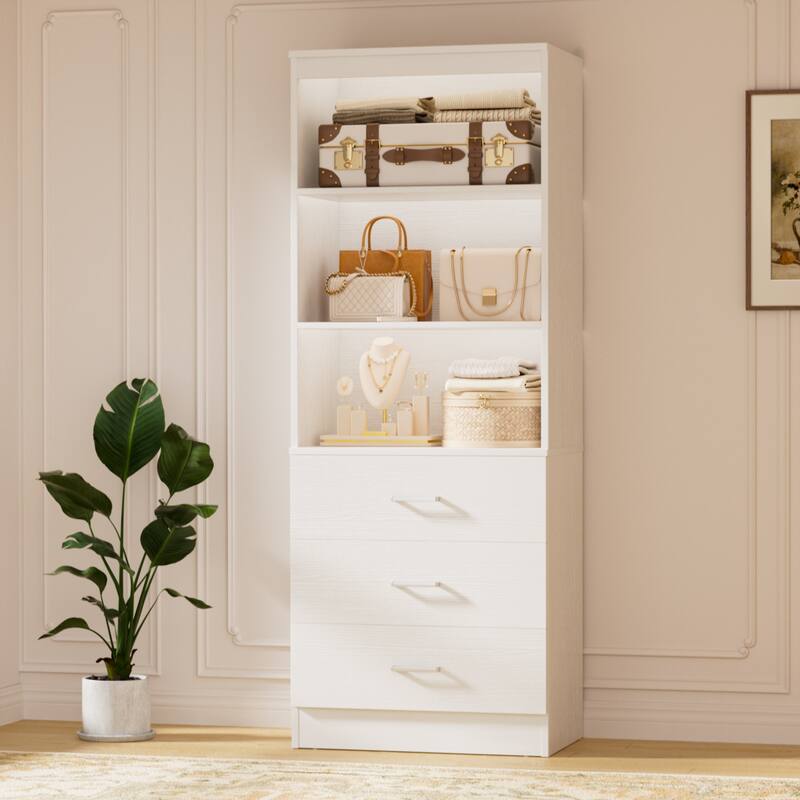 23.6" W Closet System with 3 Wooden Drawers and Storage Shelves, 2FT Sturdy Walk-in Organizer Storage Unit - White - Set of 1 (23.6'' W)