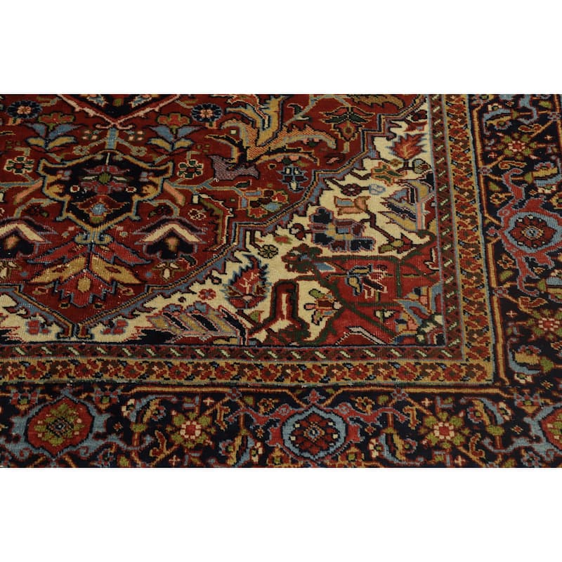 Hand Knotted Oriental 100% Wool Carpet Traditional Floral Oranges & Rust Heriz Area Rug - 8' 6'' X 6' 5''