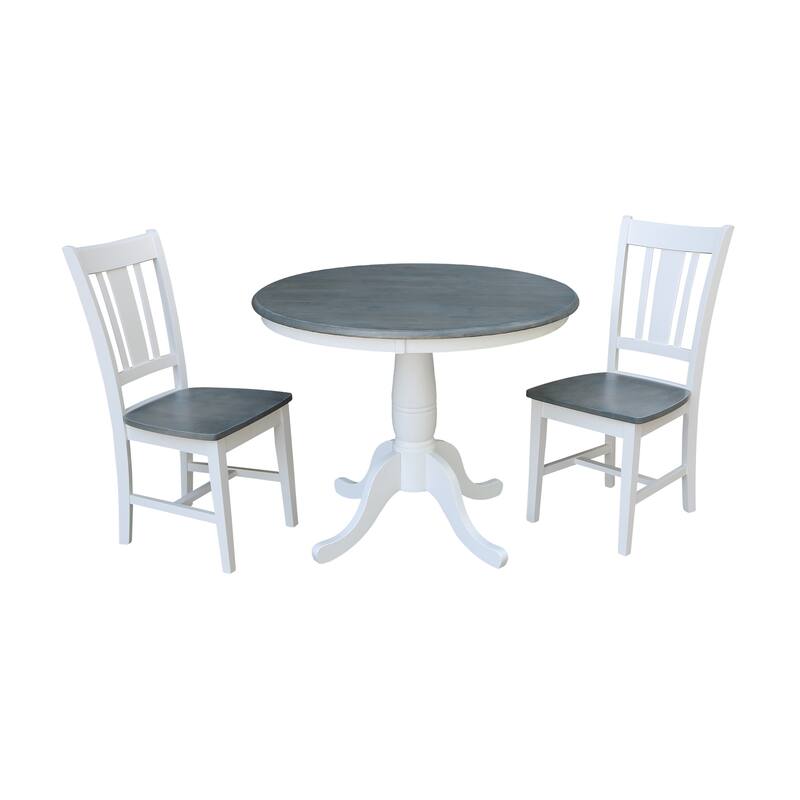 36" Round Top Pedestal Table With San Remo Chairs - White/Heather Gray - 3-Piece