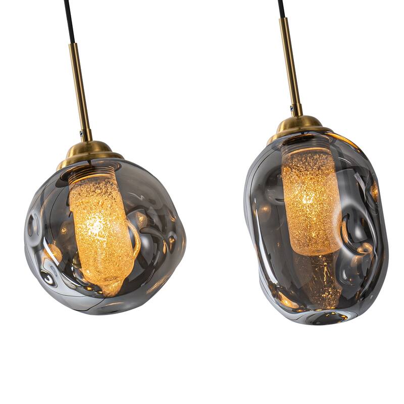 38.6" 4-Light Smoked Glass Linear LED Pendant Light for Kitchen Island