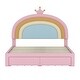 preview thumbnail 3 of 20, Full Size Velvet Platform Bed with Colorful Rainbow Headboard and 2 Storage Drawers, Upholstered Princess-Style Frame