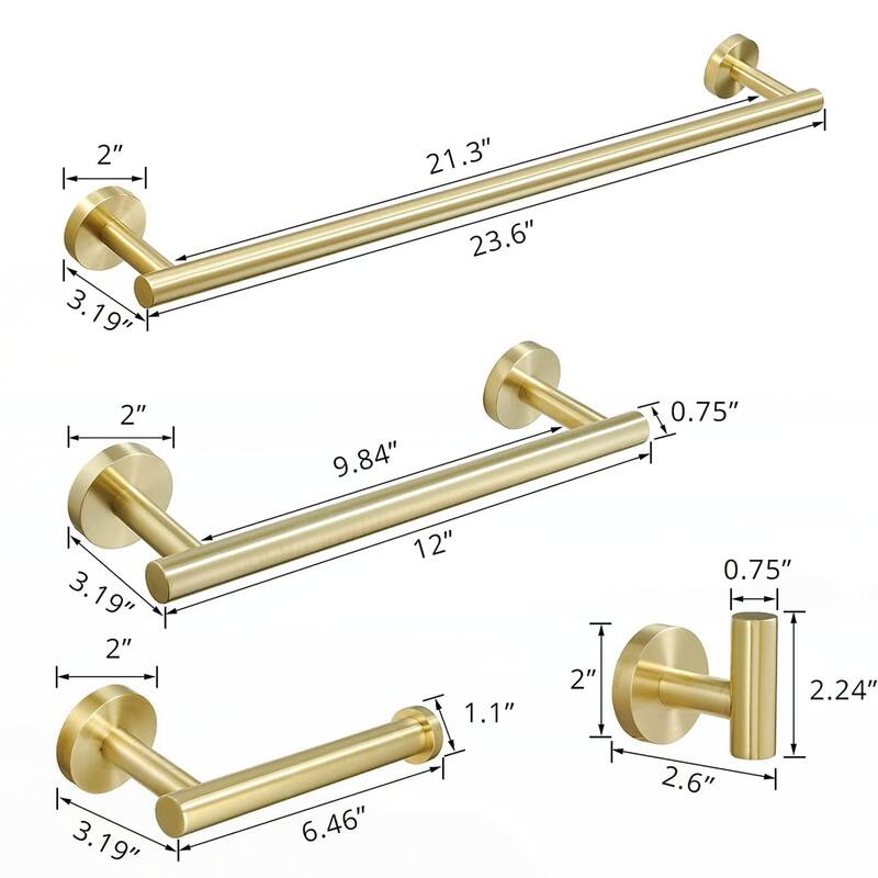 4-Pieces Brushed Nickel Gold Bathroom Accessories Set