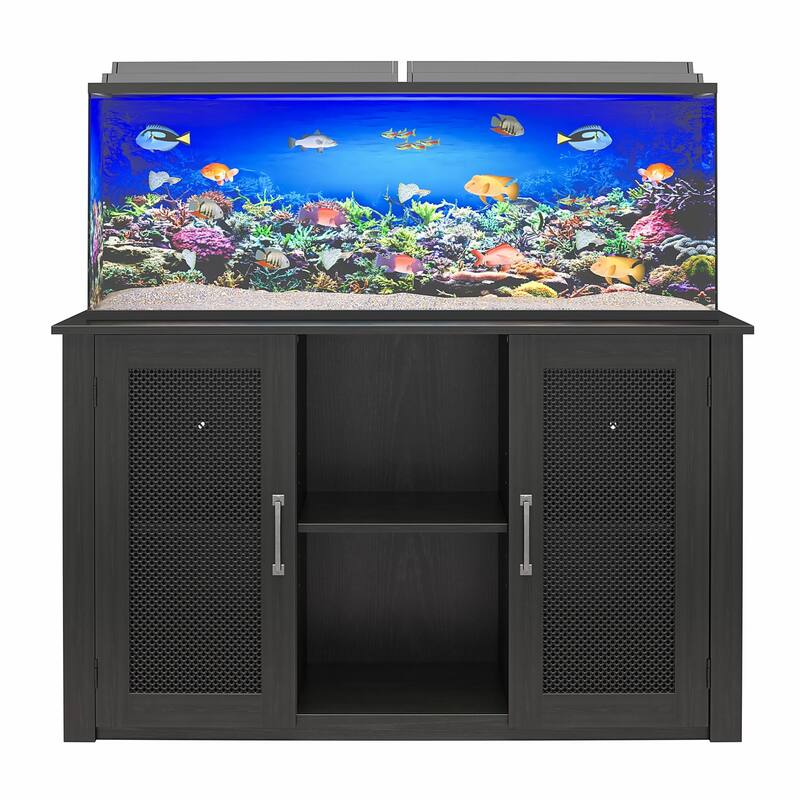 Roomfitters Finnegan 55 Gallon Aquarium Stand, Metal Mesh Storage Cabinet with Adjustable Shelves, Black - Black