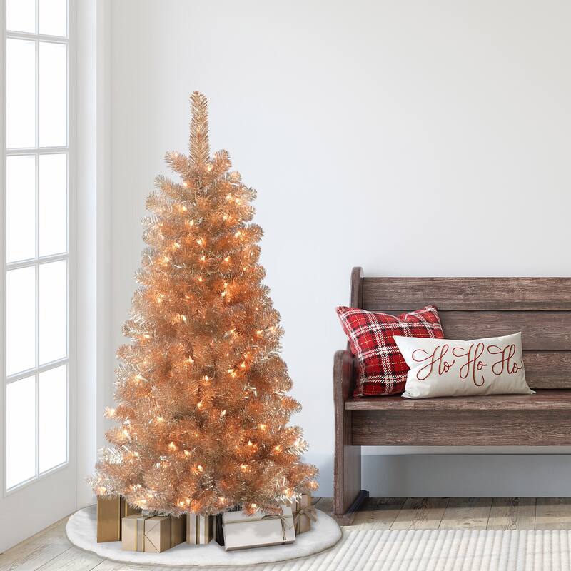 Puleo International 4.5' Pre-Lit Rose Gold Artificial Christmas Tree with 150 Warm White LED Lights - 4.5