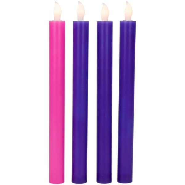slide 2 of 6, 4 Purple Pink Flickering LED Christmas Advent Wax Taper Candles 9.5"