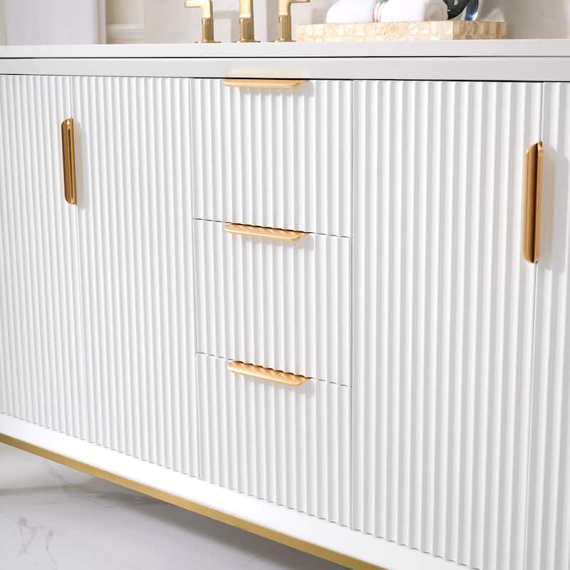 35''H Solid Wood Bathroom Vanity With Carrera White Quartz Top and Sink,White