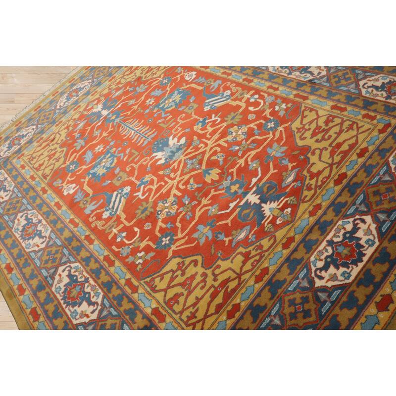 7'11''x9'11'' Hand Knotted Wool Orange Heriz Traditional Area Rug - 7' 11'' x 9' 11''