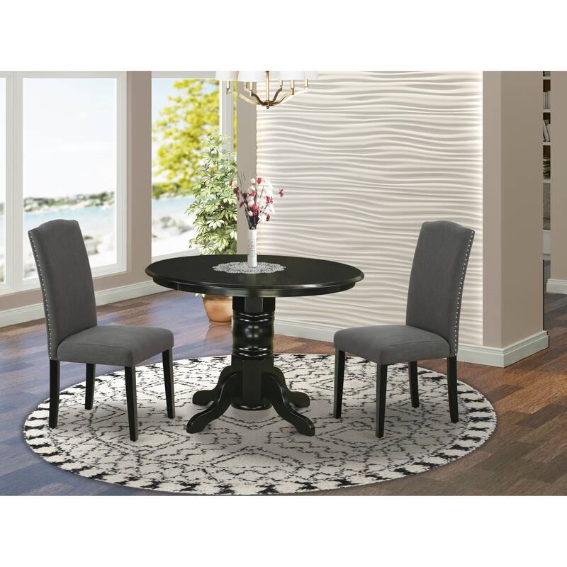 East West Furniture Dining Room Set- a Round Dining Table and Dark Gotham Linen Fabric Chairs, Black (Pieces Option) - SHEN3-BLK-20