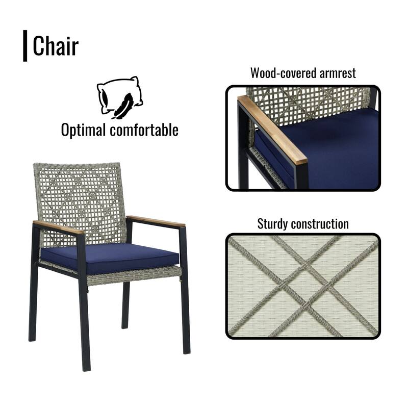5-Piece Square Indoor/Outdoor Patio Table and Rattan Chairs Set with Umbrella Hole