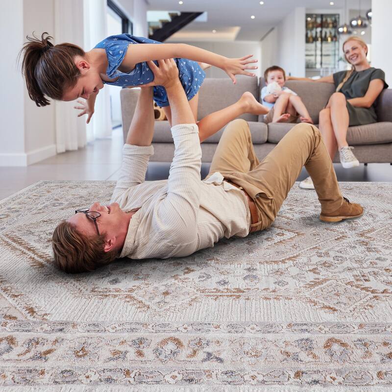LOOM & LUXE Collection 2X8 Cream/Ivory/Bordered Non-Shedding Area Rug - 96" D x 26" W x 0.35" H