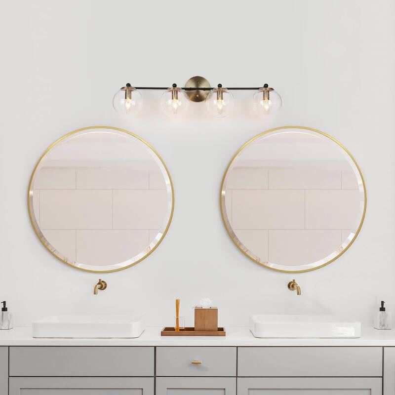 Modern Glam Black Gold 2/3/4 Light Bathroom Vanity Light Globe Seeded Glass Wall Sconces