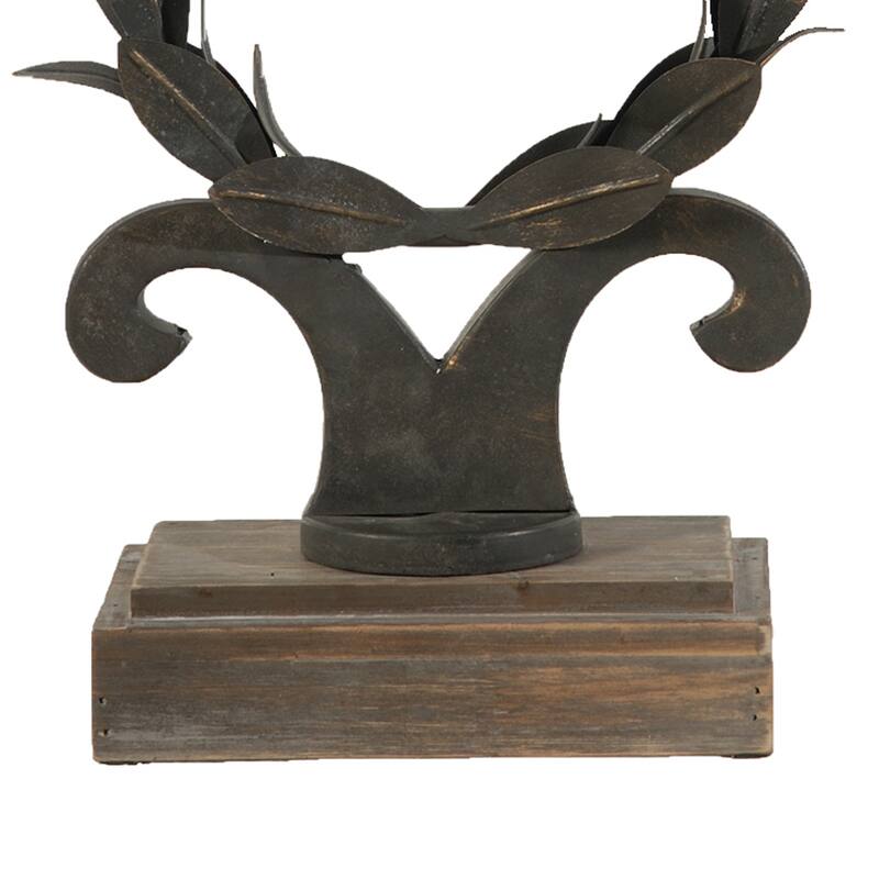 26 Inch Artisanal Table Lamp, Laurel Wreath Iron Frame, Off White, Black