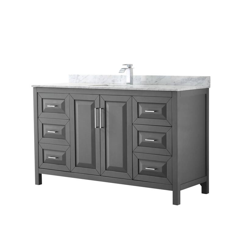Wyndham Collection Daria 60" Free Standing Single Vanity Set with MDF - Dark Gray / White Carrara Marble Top / Polished - Steel Finish