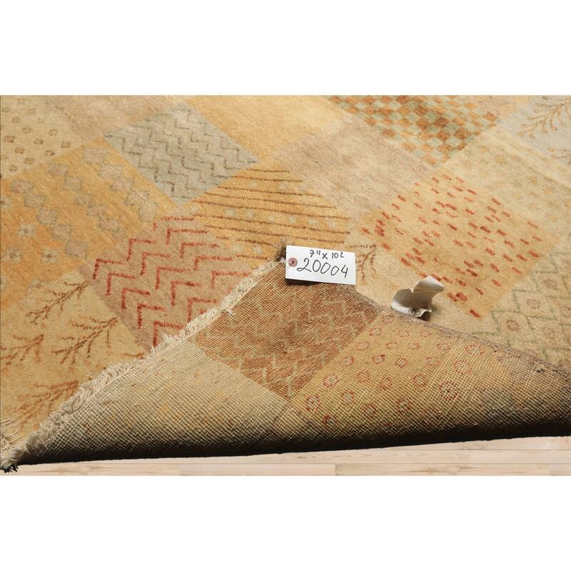 7'11''x10'2'' Hand Knotted Wool Beige Silky Sheen allover pattern Peshawar Rug - 7' 11'' x 10' 2''
