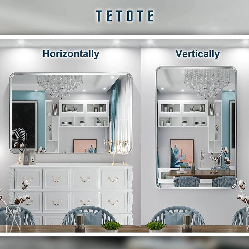 TETOTE Modern Metal Frame Wall Mounted Hanging Bathroom Vanity Mirror