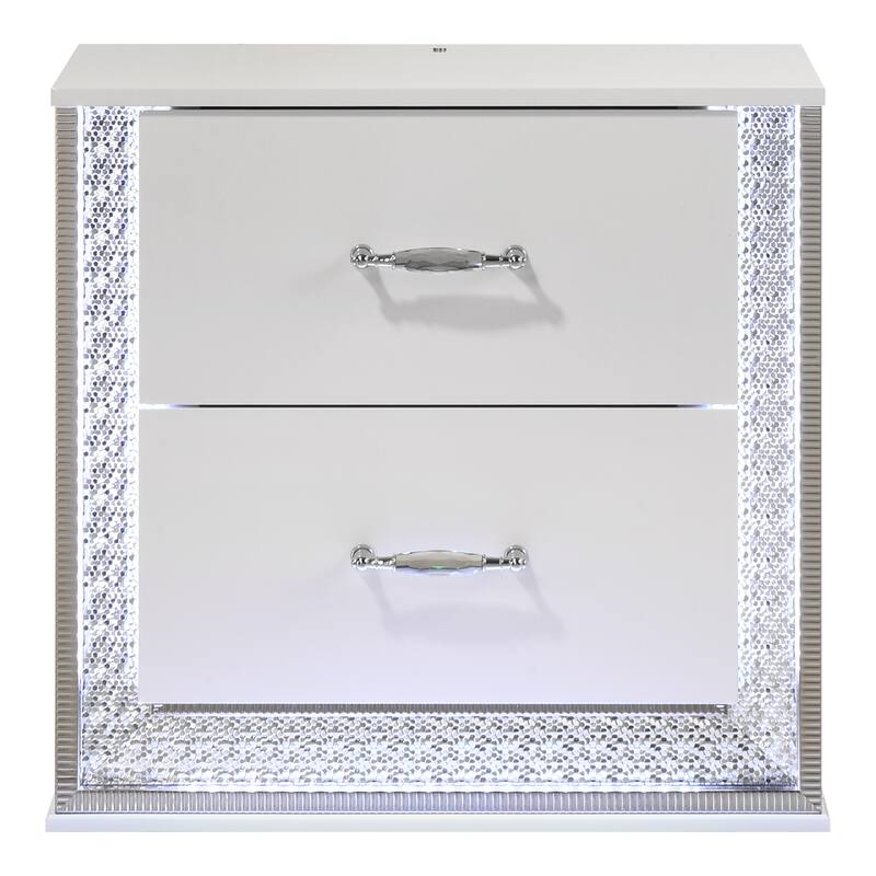 Furniture of America Andrea Modern White 2-Drawer Nightstand with LED Accent Lighting