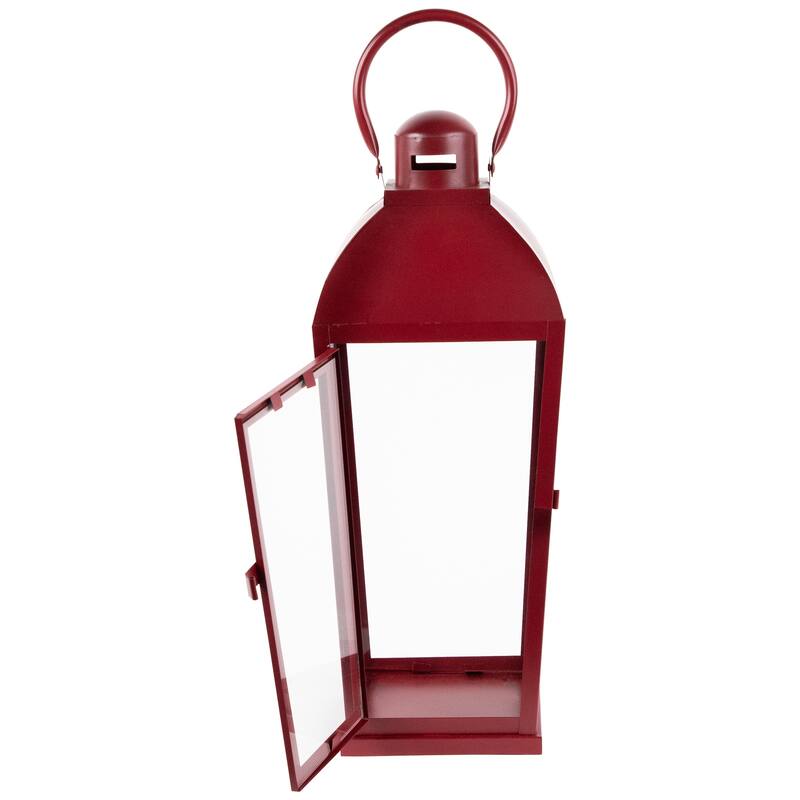 Vintage Style Metal Candle Lanterns - 23.5" - Red - Set of 3