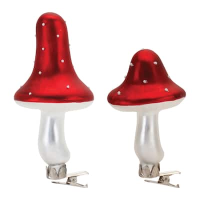 Mushroom Glass Clip Christmas Ornament - 5.25" - Red and Silver - 12ct