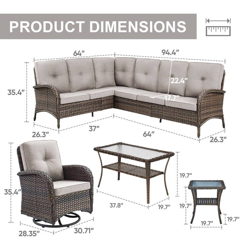 Gymojoy L-Shaped Outdoor Sectional Sofa Set, PE Wicker Couch with Water-Resistant Olefin Cushions