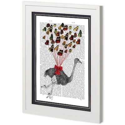 Custom Ostrich Flying with Butterfl Framed Art Print