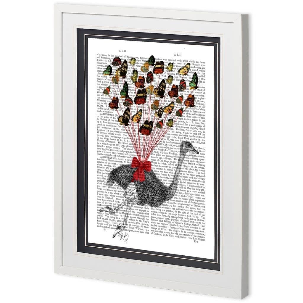Custom Ostrich Flying with Butterfl Framed Art Print