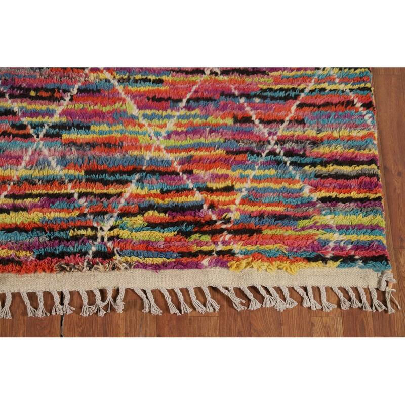 All-Over Trellis Moroccan Oriental Area Rug Hand-Knotted Wool Carpet - 6'2" x 9'2"