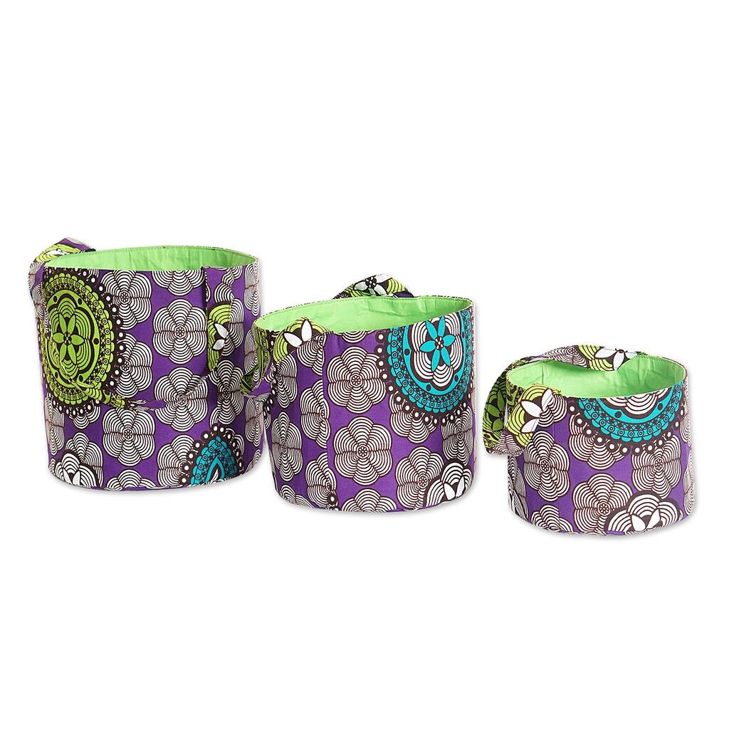 Novica Handmade Amethyst Spring Cotton Baskets (Set Of 3)