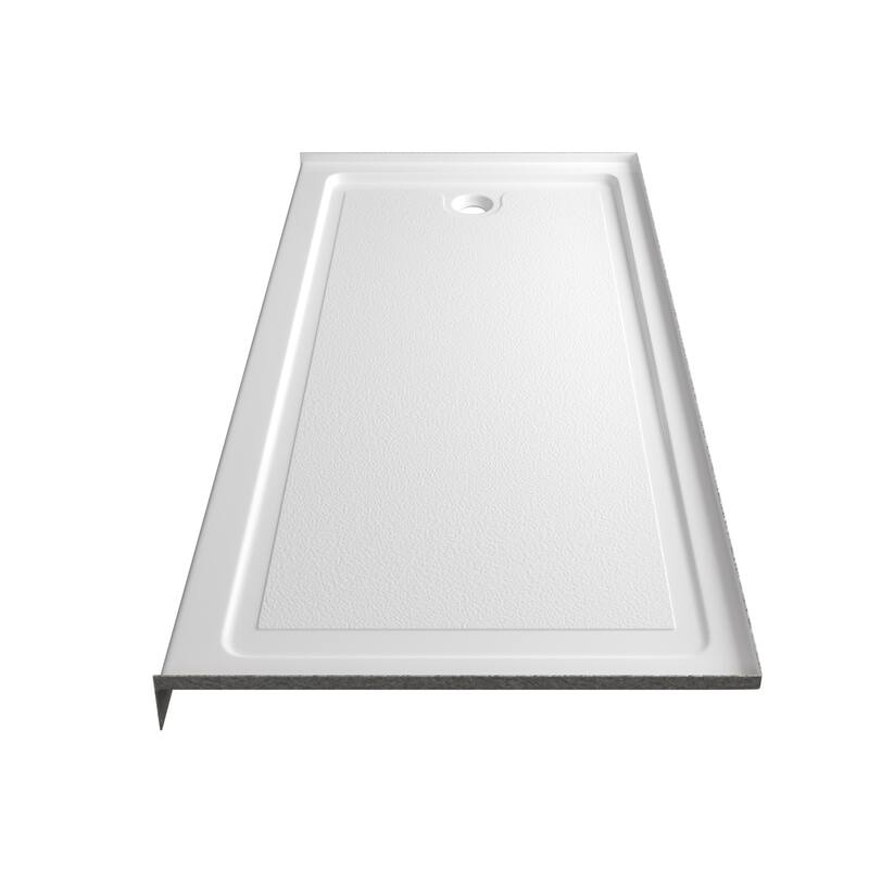 Slip-resistant Acrylic ShowerPan with Raised Edges 60-in Long x 32-in Wide Left White