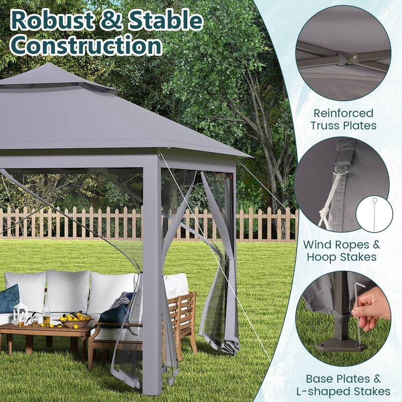 Costway 11'x11' 2-Tier Pop-Up Gazebo Tent Portable Canopy Shelter