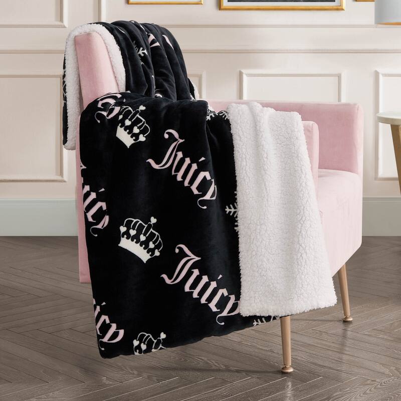 Juicy Couture Plush Reversible Sherpa Throw Blanket