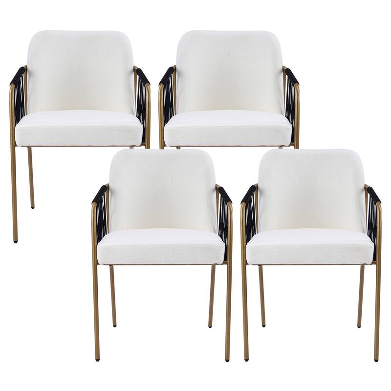 Christopher Knight Home - Modern Upholstered Metal Base Dining Chairs with Woven Armrests - Beige,Black+Gold - Set of 4