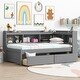 preview thumbnail 8 of 12, Twin Size L-shaped Bookcases Bed with Power Outlets, USB Charging Ports, 2 Drawers,Espresso Grey