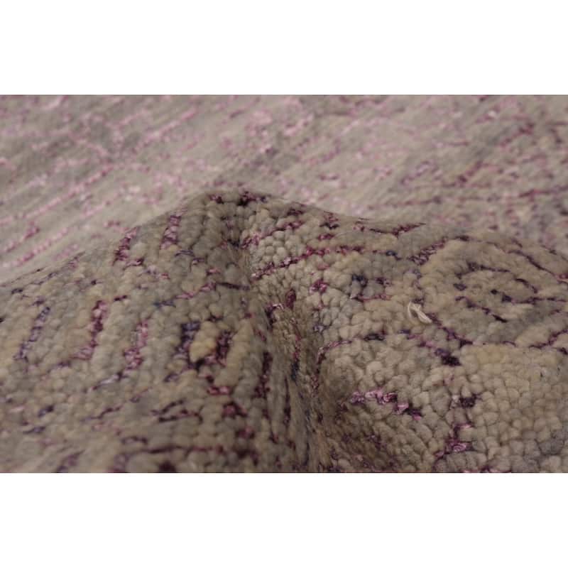 ECARPETGALLERY Hand-knotted Silk Shadow Light Grey, Purple Silk, Wool Rug - 6' 6" x 9' 7"