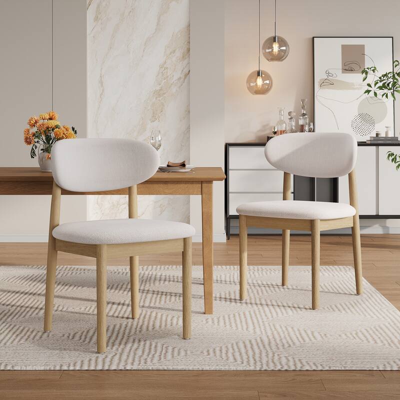 Christopher Knight Home - Draven Upholstered Side Chairs with Walnut wood frame and Curved Back（Set of 2） - Beige+Natural