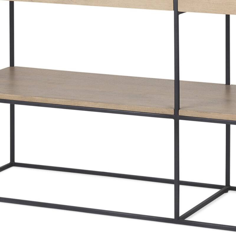 HomeRoots 63" Natural and Black Solid Wood and Metal Frame Console Table With Shelf And With Two Drawers - 63' X '31' X '15