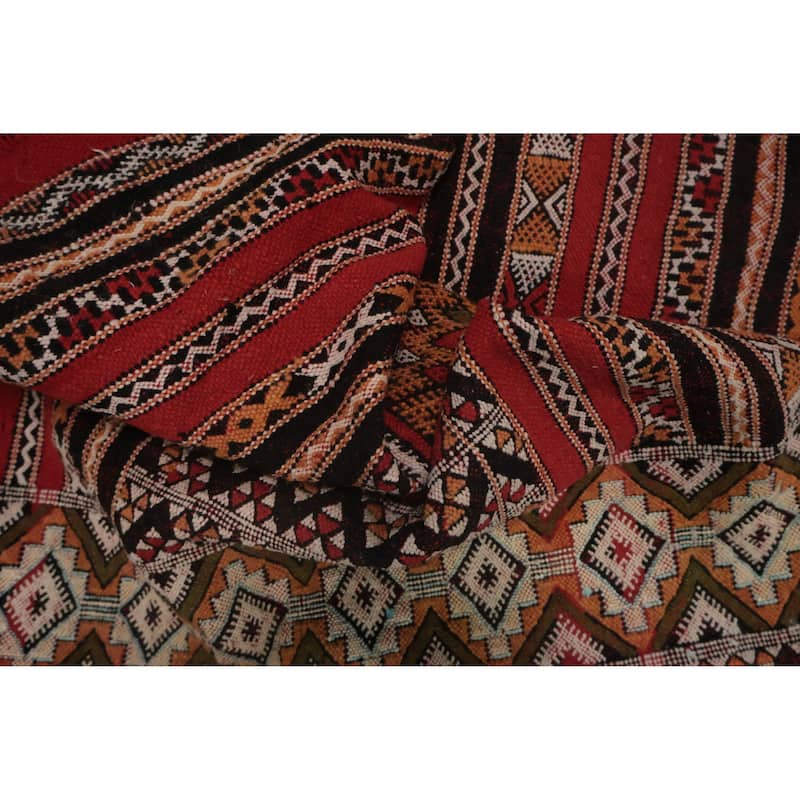 Hand Woven Oriental 100% Wool Carpet Tribal Geometric Red Kilim-Moroccan Area Rug - 11' 0'' X 7' 4''
