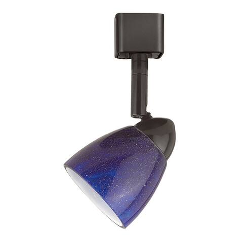 Hand Blown Glass Shade Track Light Head with Metal Frame, Blue and Bronze - 3 H x 3.5 W x 3.5 L Inches