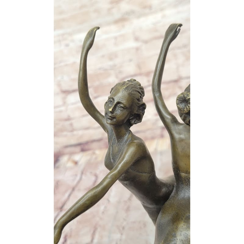 Dual Ballerina Dancers Gemini Girls Bronze Statue Sculpture Collectible Vitaleh Original 14 Inches X 10 Inches