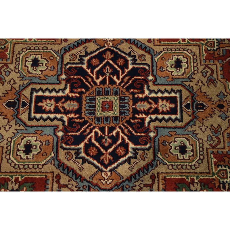 Hand Knotted Oriental 100% Wool Carpet Traditional Medallion Oranges & Rust Heriz (serapi) Area Rug - 9' 9'' X 7' 11''