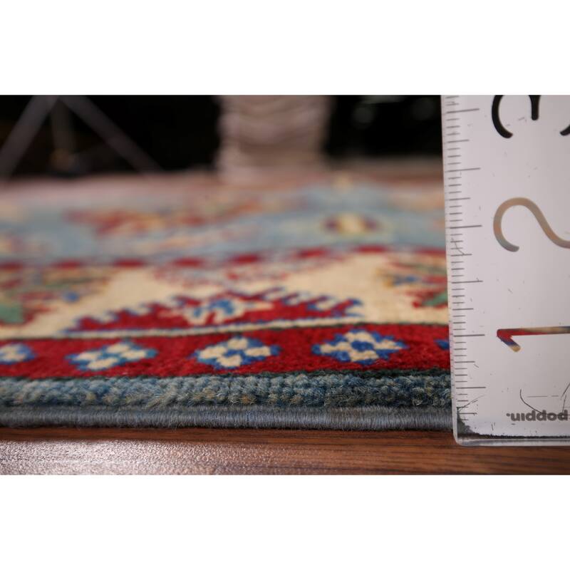 Light Blue Kazak Oriental Area Rug Handmade Geometric Wool Carpet - 3'11" x 5'10"