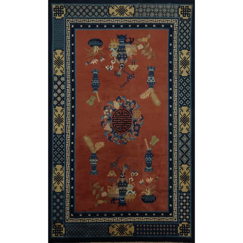 Hand Knotted Oriental 100% Wool Carpet Traditional Medallion Oranges & Rust Art Deco Area Rug - 8' 11'' X 6' 0''