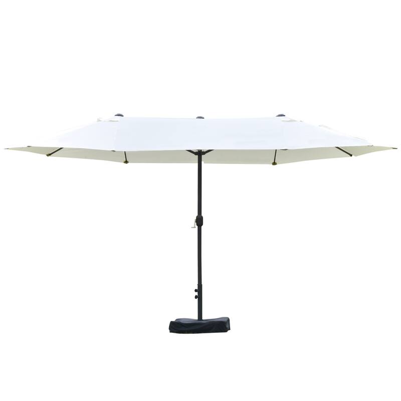 Outsunny Patio Umbrella 15' Steel Rectangular Outdoor Double Sided Market with base, UV Sun Protection & Easy Crank