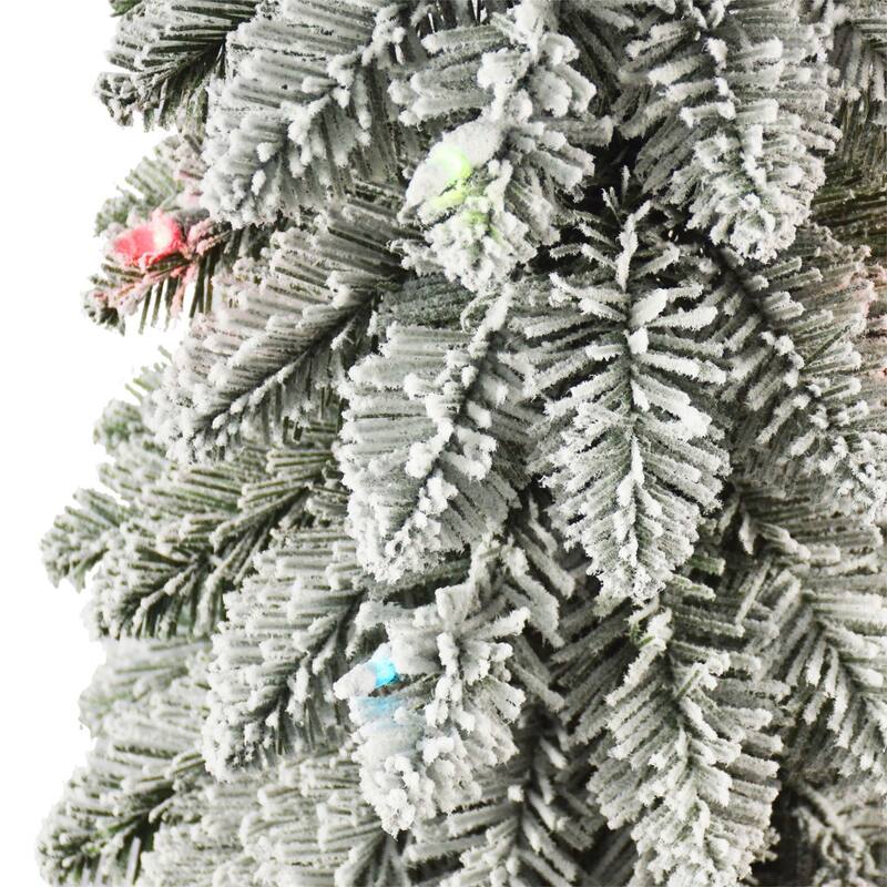 4' Flocked Alpine Artificial Christmas Pencil Tree, Multicolor Lights - 4 Foot