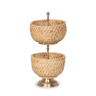 Amelia Woven Bamboo Cane Tiered Server - 6.75"L x 6.75"W x 14.25"H