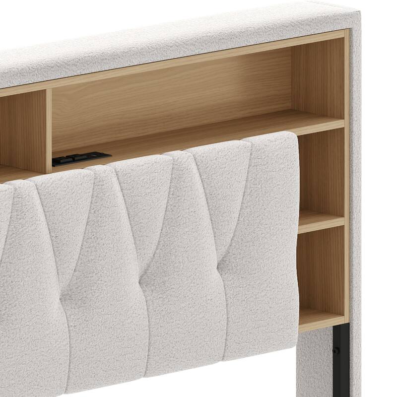 King Size Floating Bed Frame with Bookcase Storage Headboard and RGB LED Lights