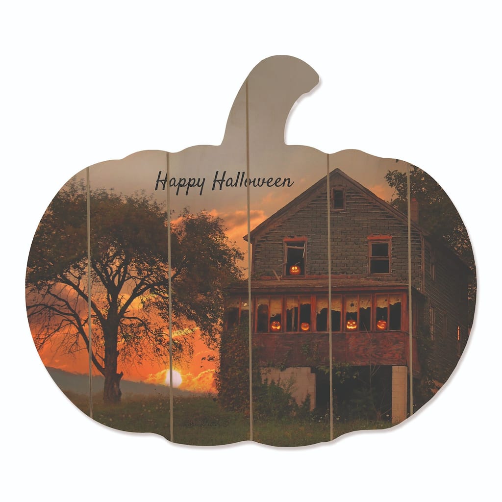 17" Orange Brown Spooky House "Happy Halloween" Pumpkin Wall Decor