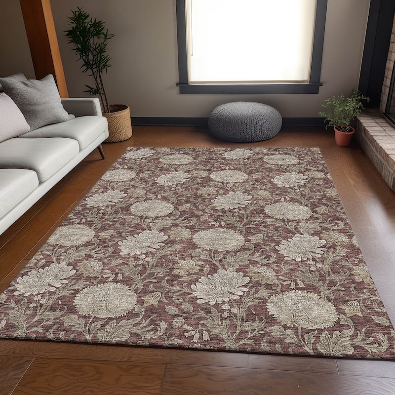 Premium Washable Super Soft Floral Mayfield Rug - Merlot - 10' x 14' - Rectangle