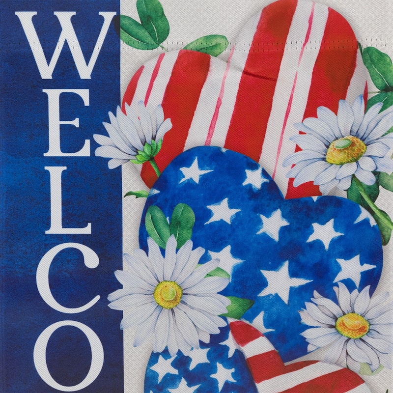 Stars Stripes Hearts "Welcome" Americana Garden Flag 18" x 12.5"