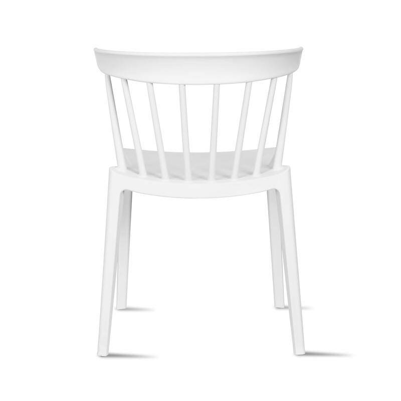 Set of 2 Stackable Modern Plastic Low Back Windsor Dining Chairs With Spindle Back For Kitchen Indoor Outdoor Patio Office